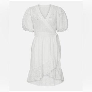 Scotch & Soda White Eyelet Wrap Dress L 
Broderie Anglaise Puff Sleeve